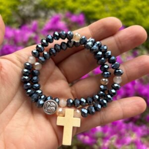 Rosario pulsera de San José azul petróleo