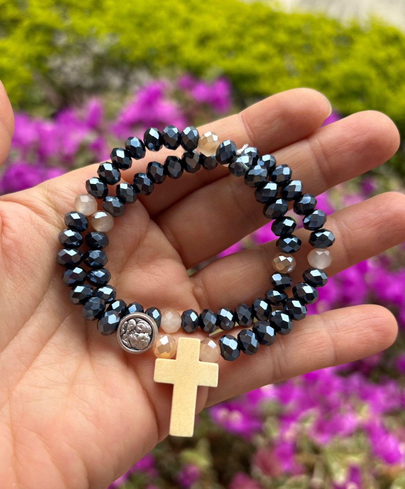 Rosario pulsera de San José azul petróleo