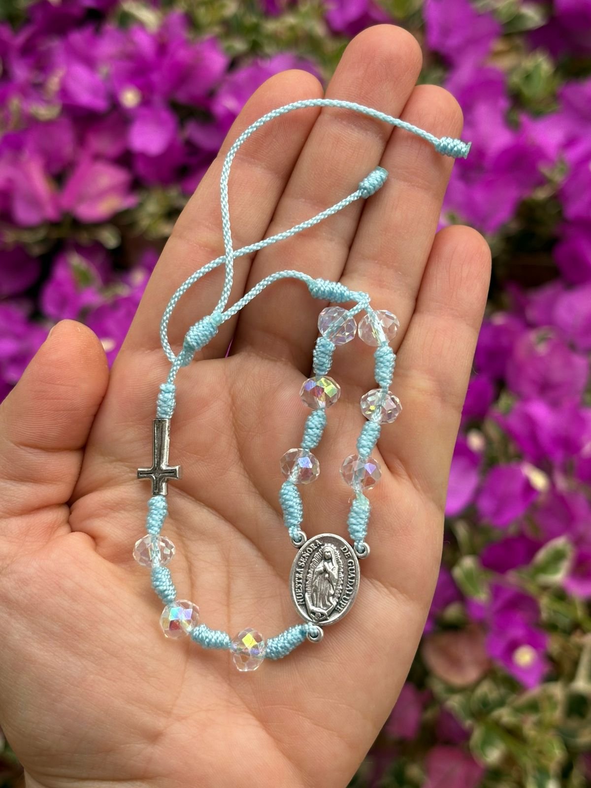 Pulsera caminata de la encarnación en murano transparente tornasolado