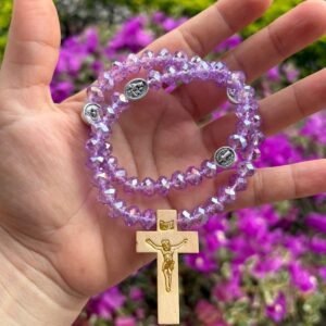 Rosario pulsera de la Virgen color lila